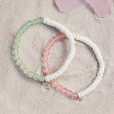 PURAVIDA PUKA SHELL & FROSTED BEAD STRETCH BRACELET / MINT OR PINK