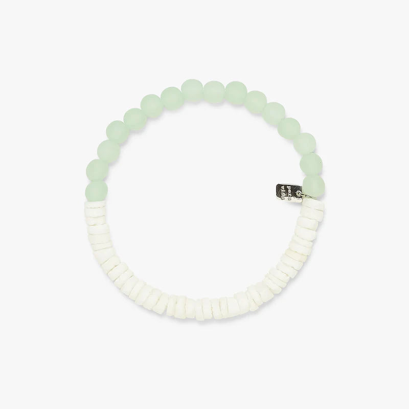 PURAVIDA PUKA SHELL & FROSTED BEAD STRETCH BRACELET / MINT OR PINK