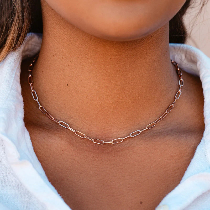 PURAVIDA SIMPLE PAPERCLIP CHOKER NECKLACE I SILVER/ROSE GOLD