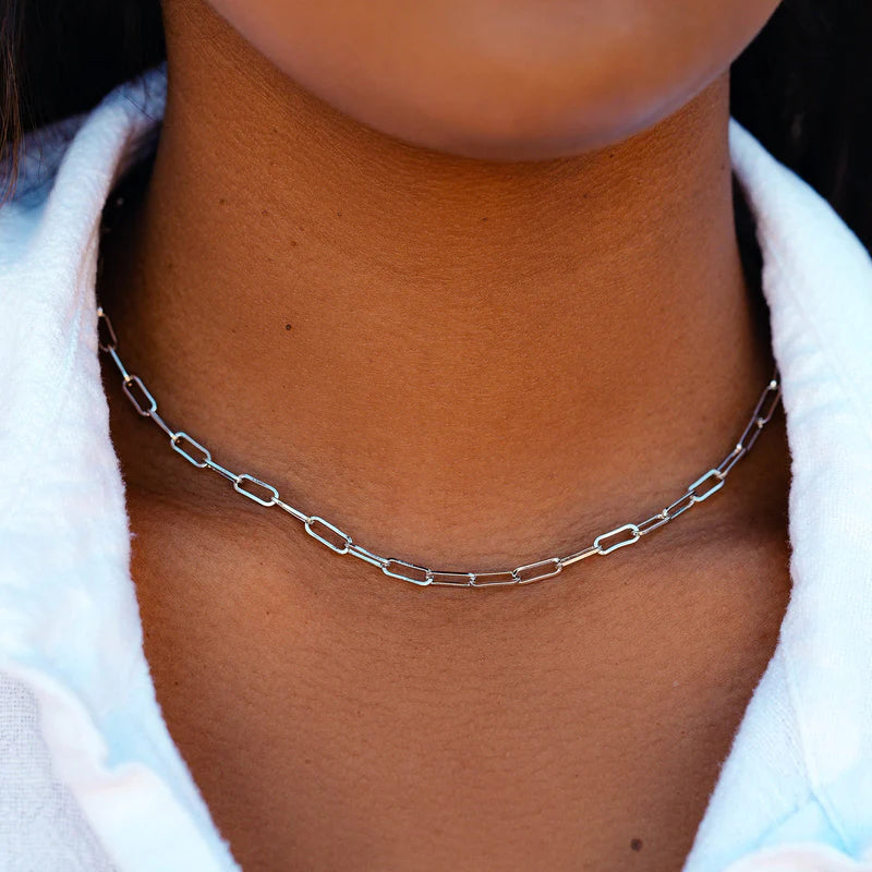 PURAVIDA SIMPLE PAPERCLIP CHOKER NECKLACE I SILVER/ROSE GOLD