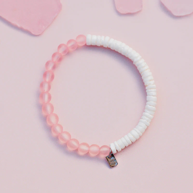 PURAVIDA PUKA SHELL & FROSTED BEAD STRETCH BRACELET / MINT OR PINK