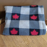 Grey Plaid Maple Leaf Throw Blanket